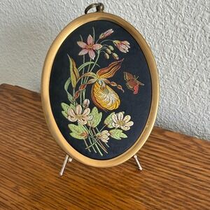 Vintage Cash's Of Coventry Silk Woven Wild Flowers Lady's Slipper Miniature Art